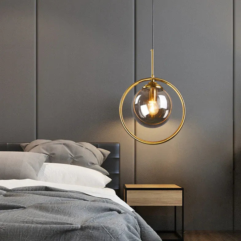 Circular Geometric Design Gold Glass Pendant Light