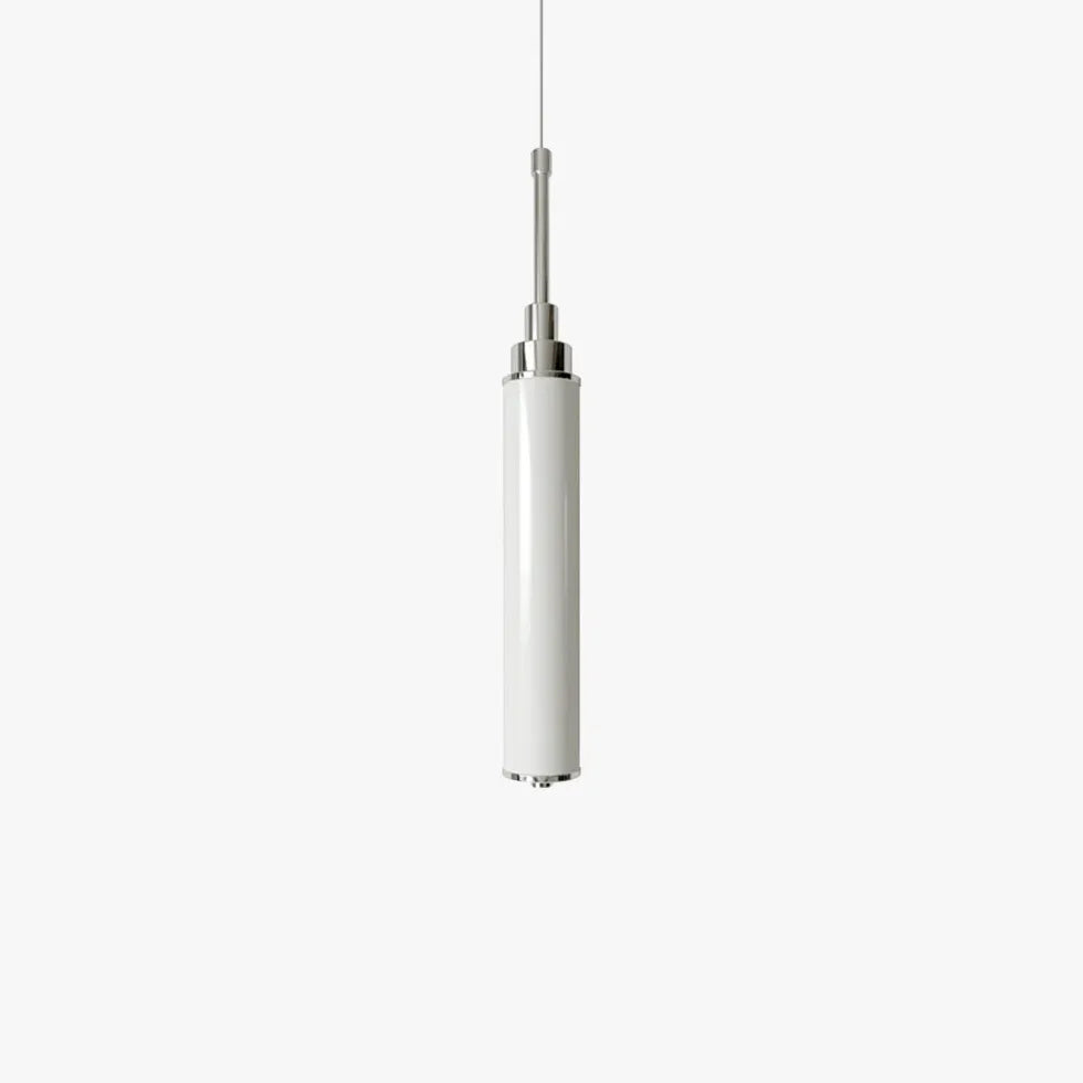 Slender Cylindrical Living Room White Pendant Light