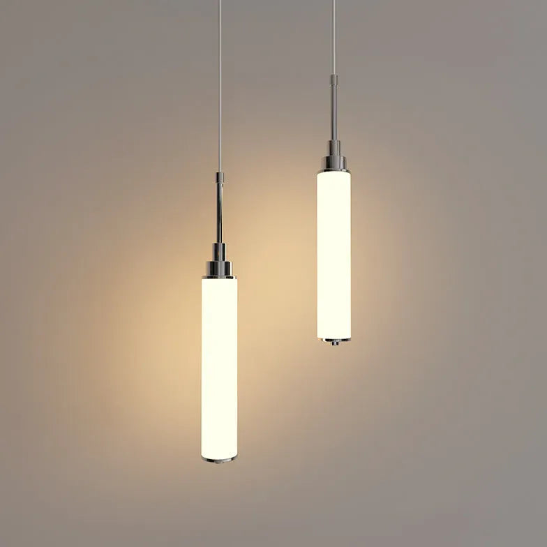 Slender Cylindrical Living Room White Pendant Light