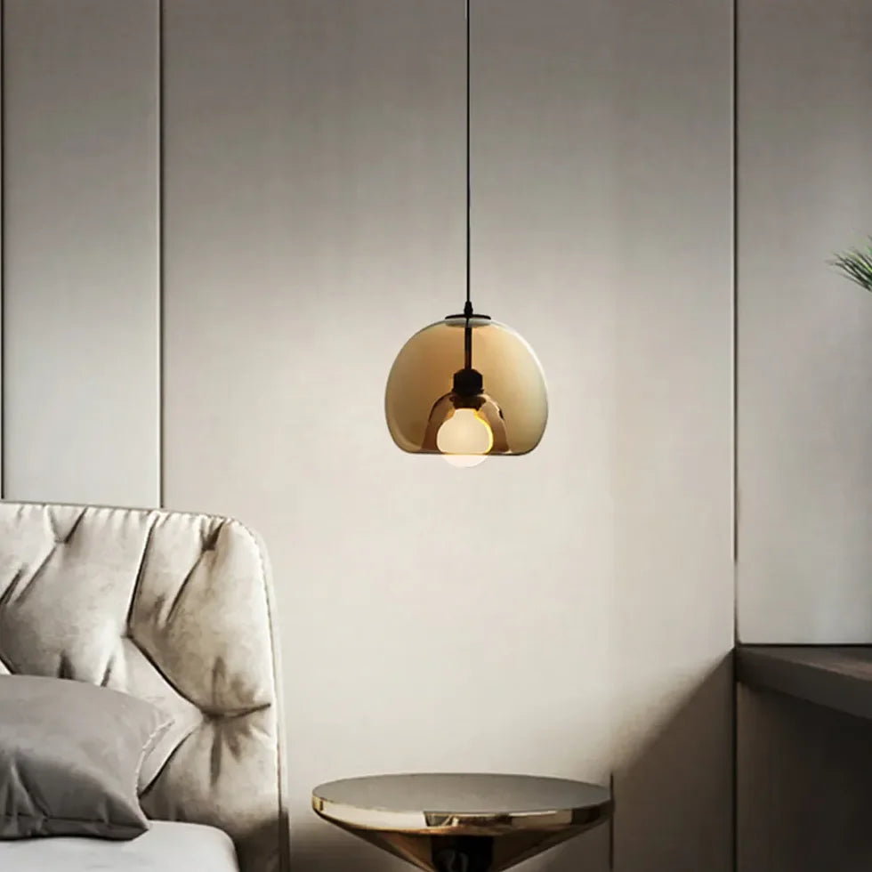 Lámpara Colgante de Vidrio en Forma de Bola Estilo Nórdico Minimalista para Mesita de Noche
