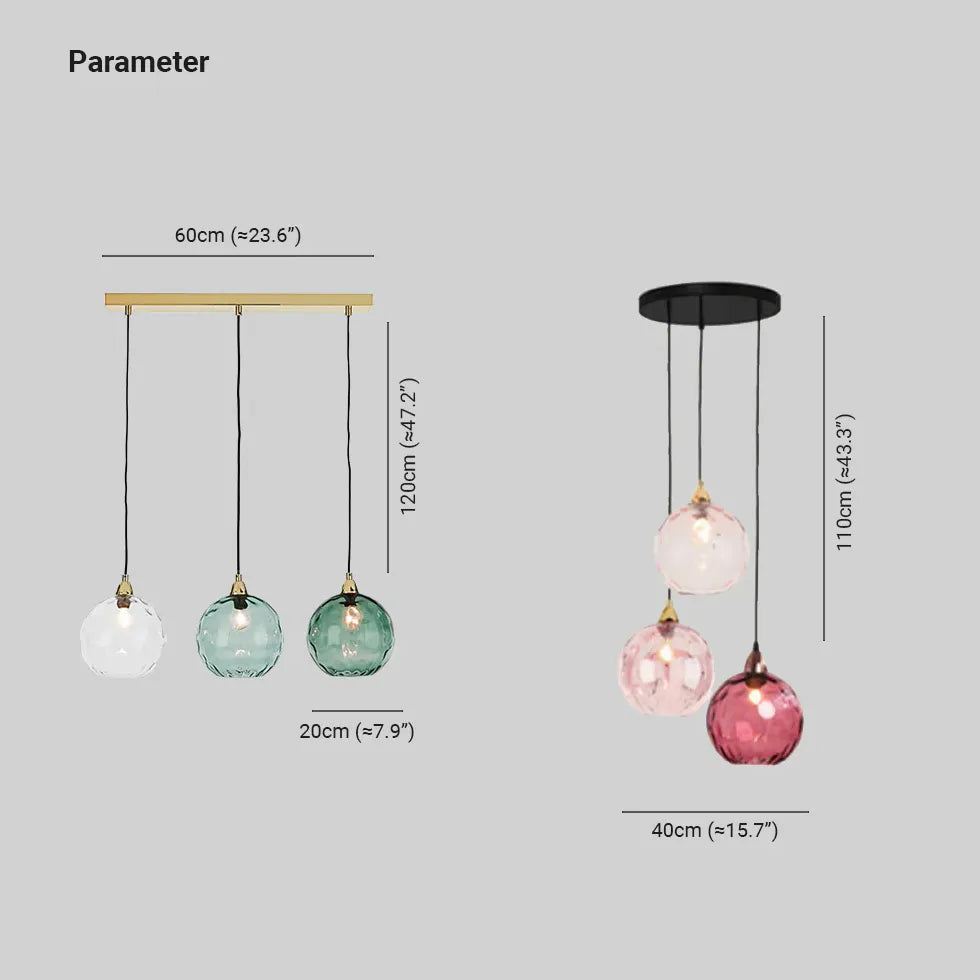 Three-Light Colored Glass Dining Pendant Light