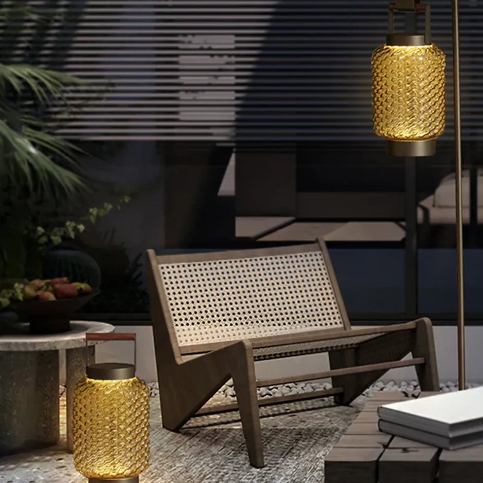 Handle Textured Glass Lantern Outdoor Floor lamps