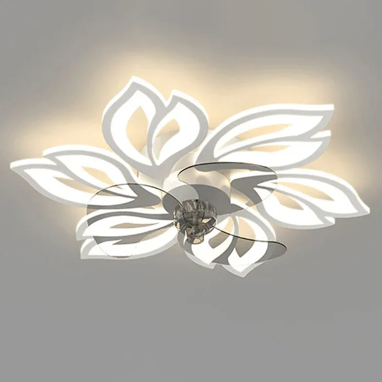 Ventilador de techo moderno con luz LED en forma de flor de lujo 