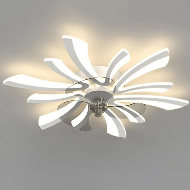 Ventilador de techo moderno con luz LED en forma de flor de lujo 