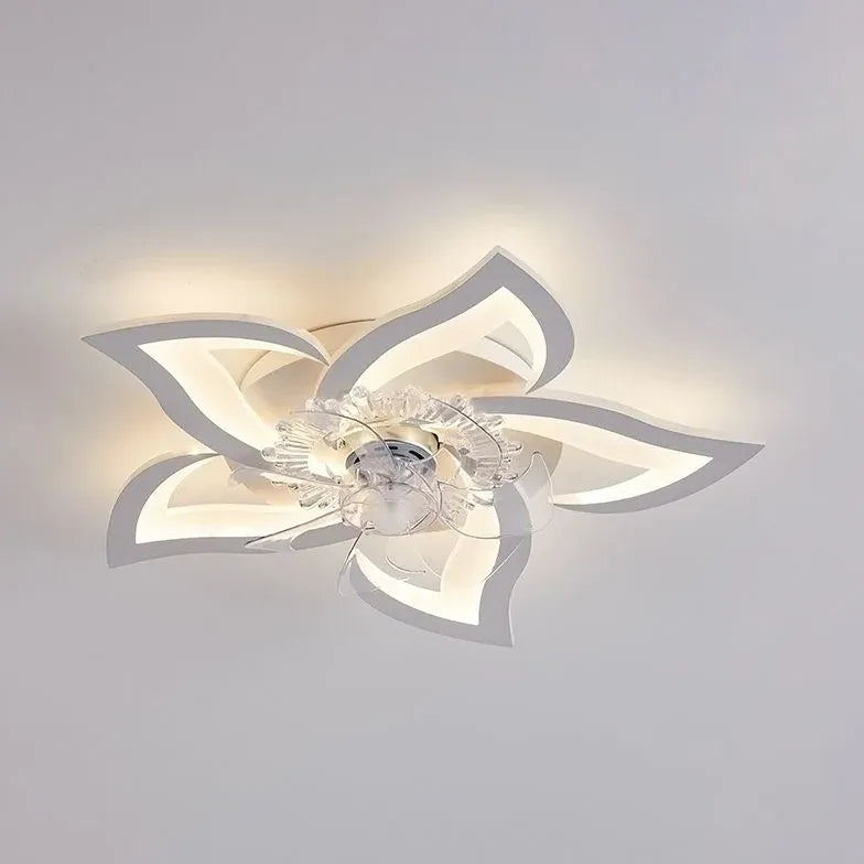 Ventilador de techo para dormitorio con luz LED blanca en forma de flor 