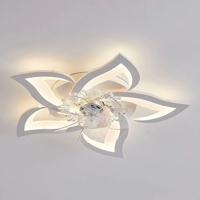 Ventilador de techo para dormitorio con luz LED blanca en forma de flor 