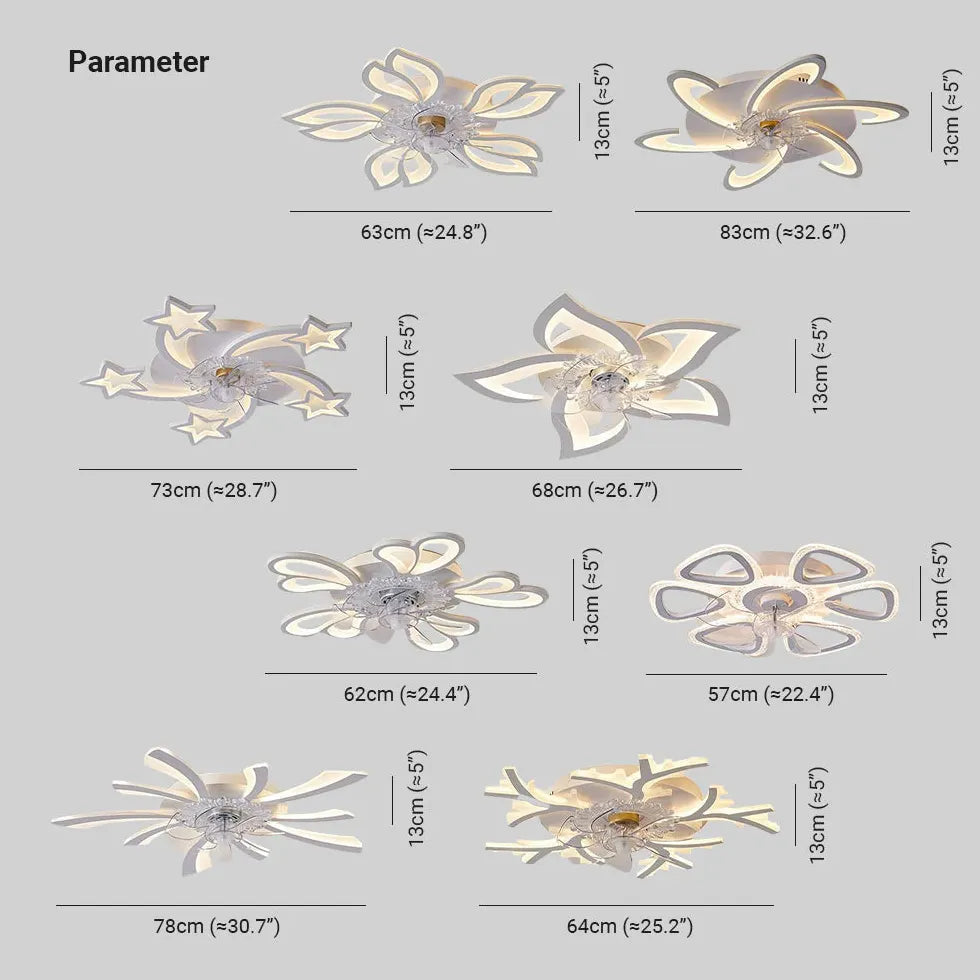 Ventilador de techo para dormitorio con luz LED blanca en forma de flor 