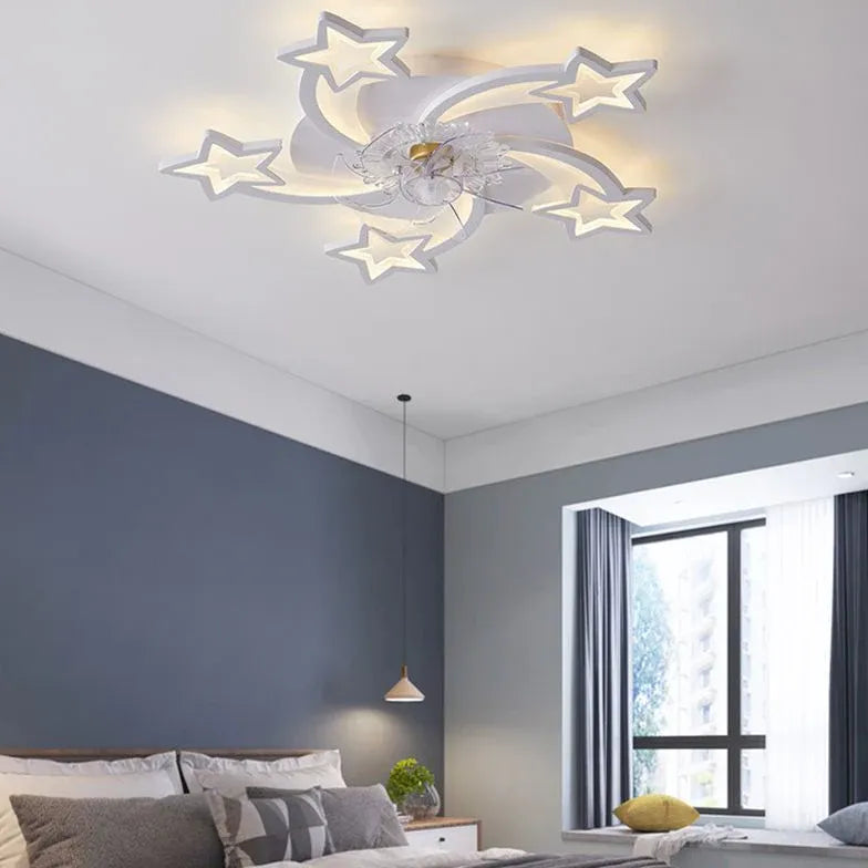 Ventilador de techo para dormitorio con luz LED blanca en forma de flor 