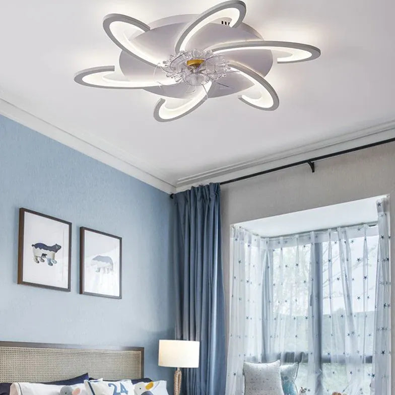 Ventilador de techo para dormitorio con luz LED blanca en forma de flor 