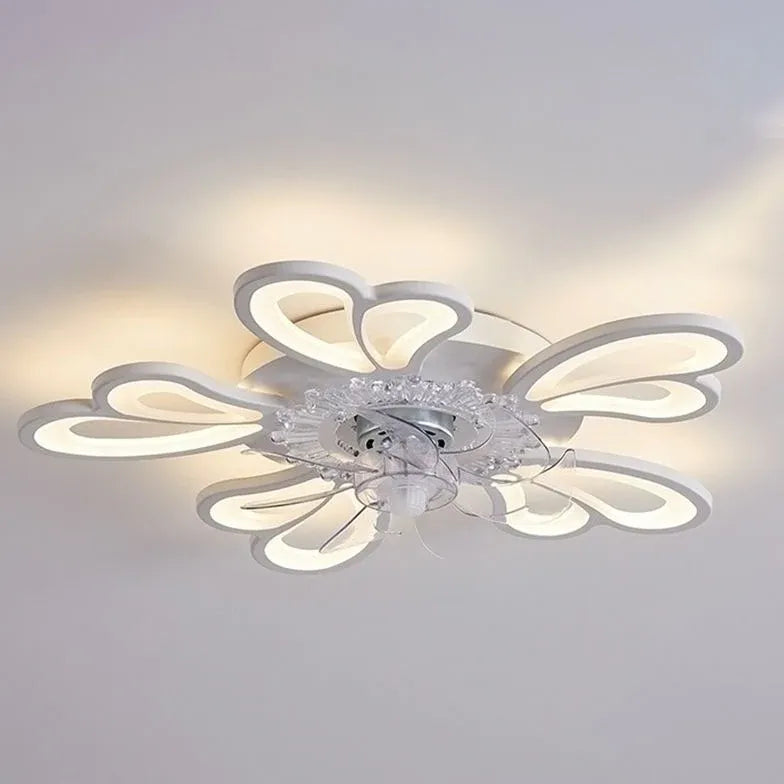 Ventilador de techo para dormitorio con luz LED blanca en forma de flor 