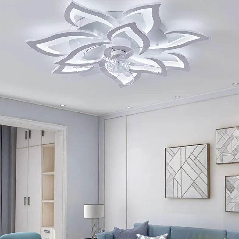 Ventilador de techo para dormitorio con luz LED blanca en forma de flor 