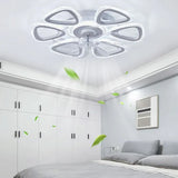 Ventilador de techo para dormitorio con luz LED blanca en forma de flor 