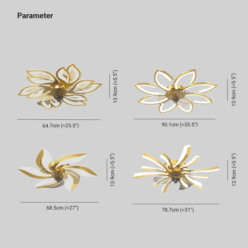 Ventilador de salón con luz LED en forma de pétalo 