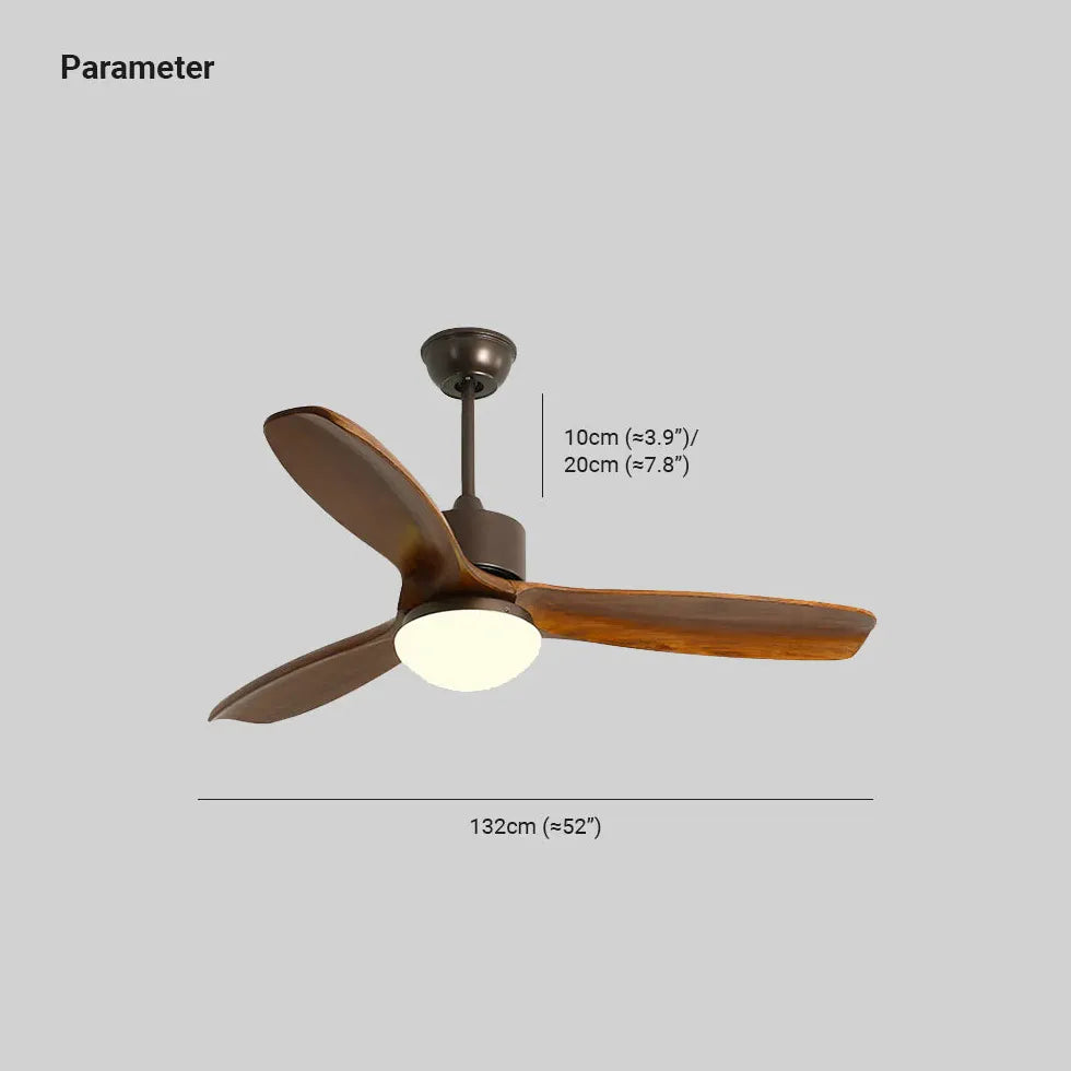 Wooden Tri-blade Walnut Color Ceiling Fan Light