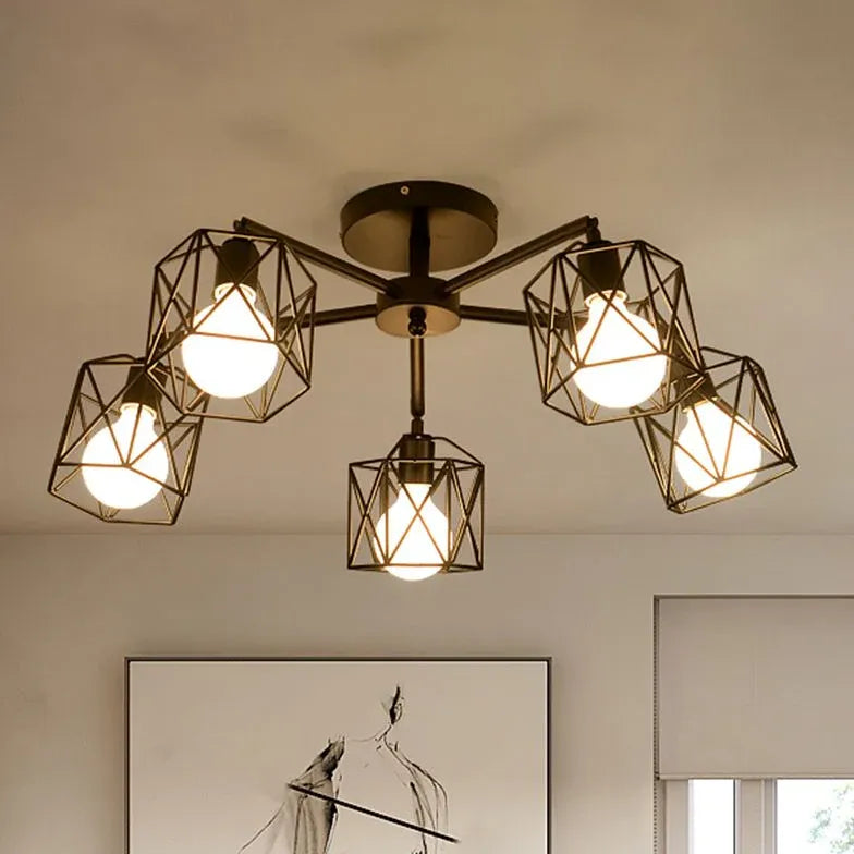 Geometric Metal Frame Black Industrial Pendant Light