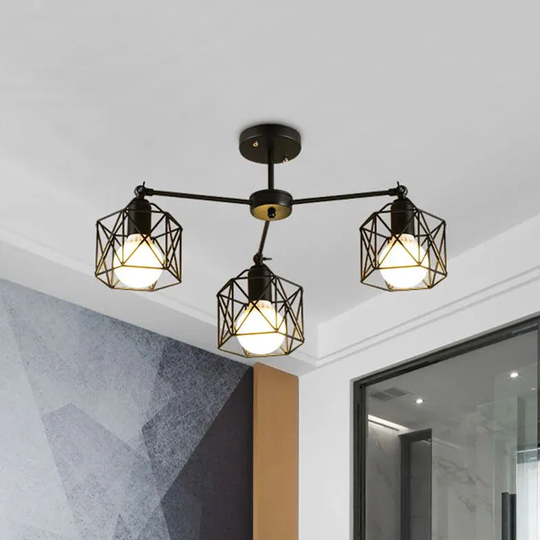 Geometric Metal Frame Black Industrial Pendant Light