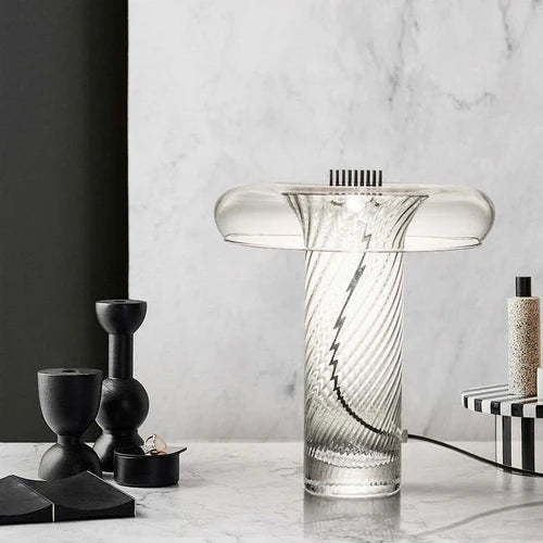 Glass Swirl Transparent Column Table Lamp