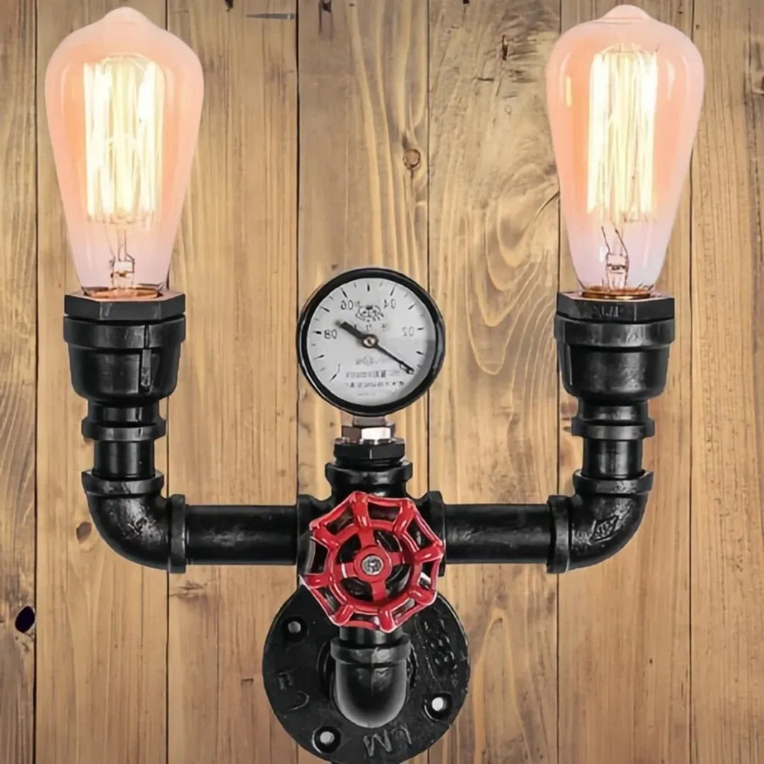 Aplique de pared industrial de metal con diseño de tubería para salón