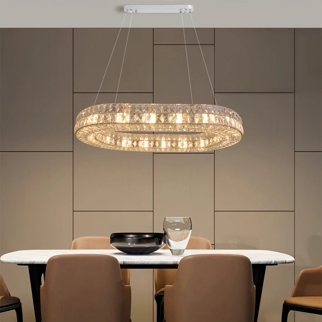 Lampara colgante de cristal ovalado LED de lujo para comedor
