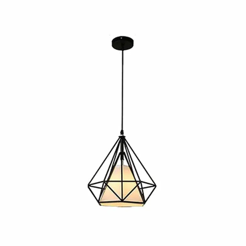 Diamond-Shaped Black Metal Industrial Pendant Light