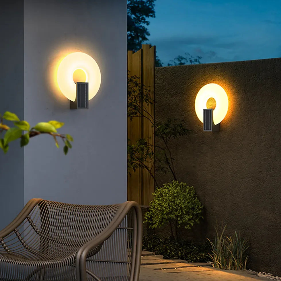 Lámparas solares de pared para exteriores con forma de anillo de bagel 