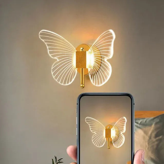 Aplique de pared mariposa LED moderno dorado