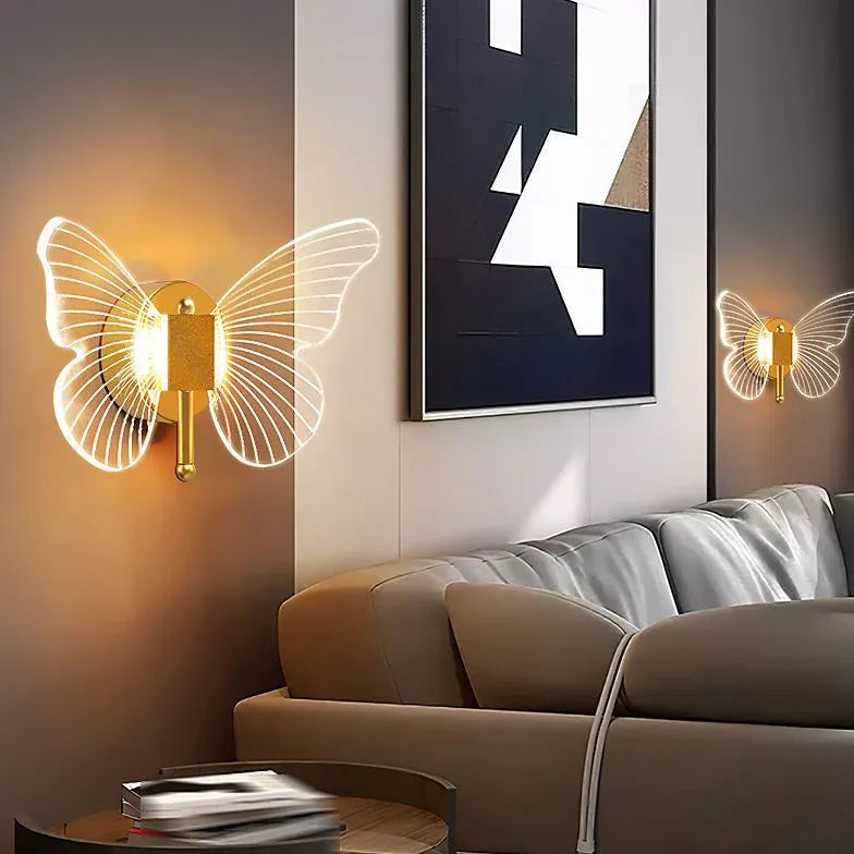 Aplique de pared mariposa LED moderno dorado