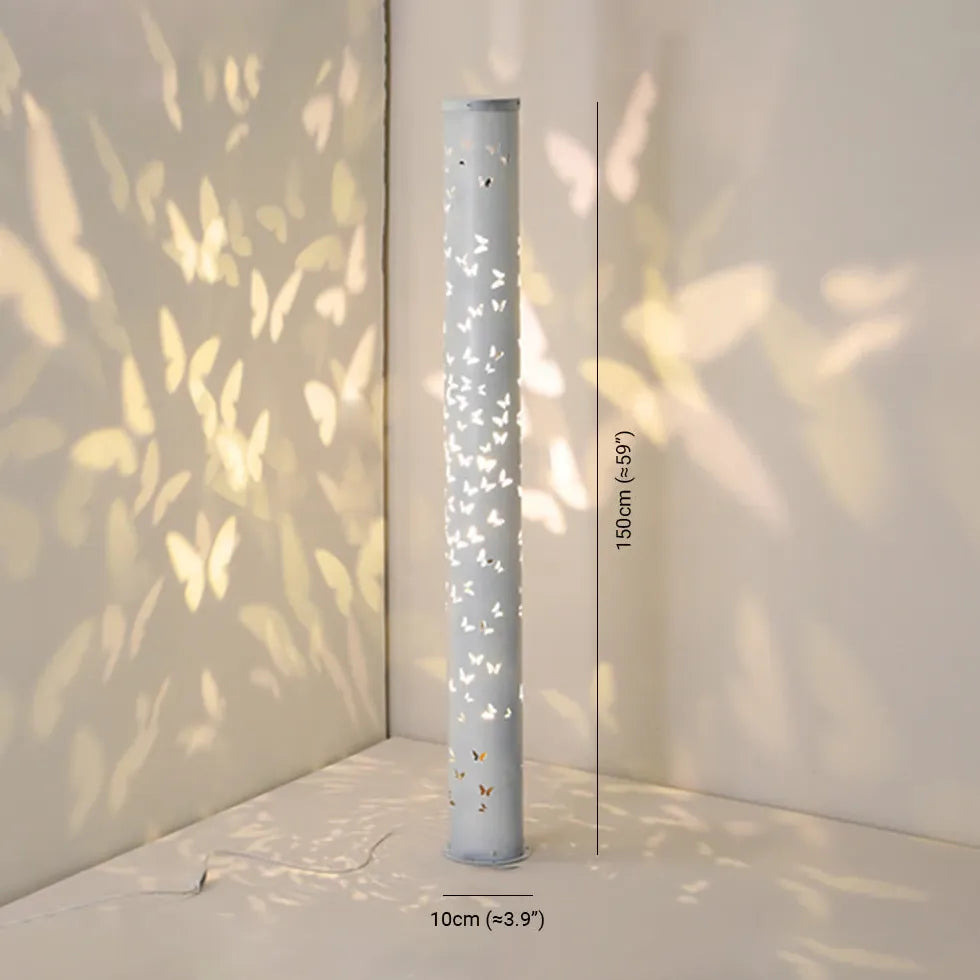 Cylindrical Butterfly Hollow Metal Black Floor Lamp