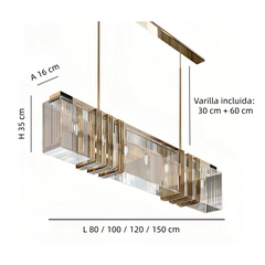 Lámpara colgante de cristal LED rectangular de lujo para comedor
