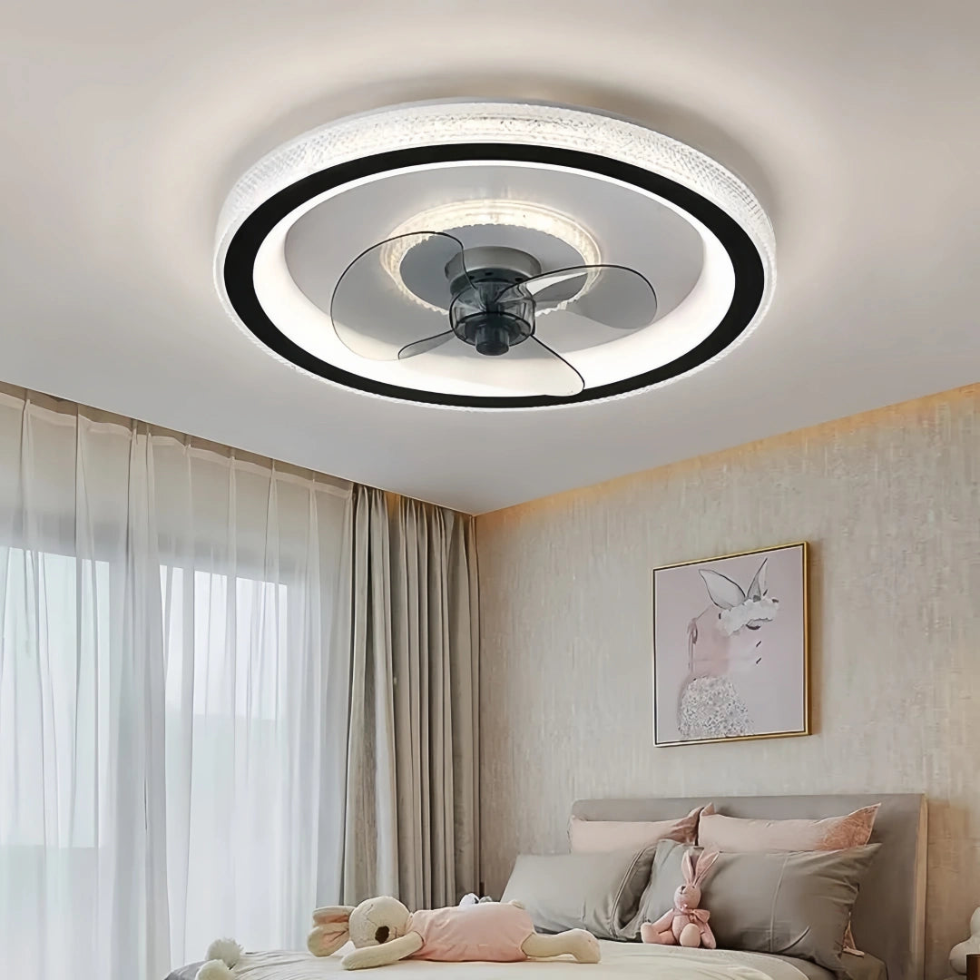 Ventilador de techo moderno con luz LED silencioso y temporizador para dormitorio