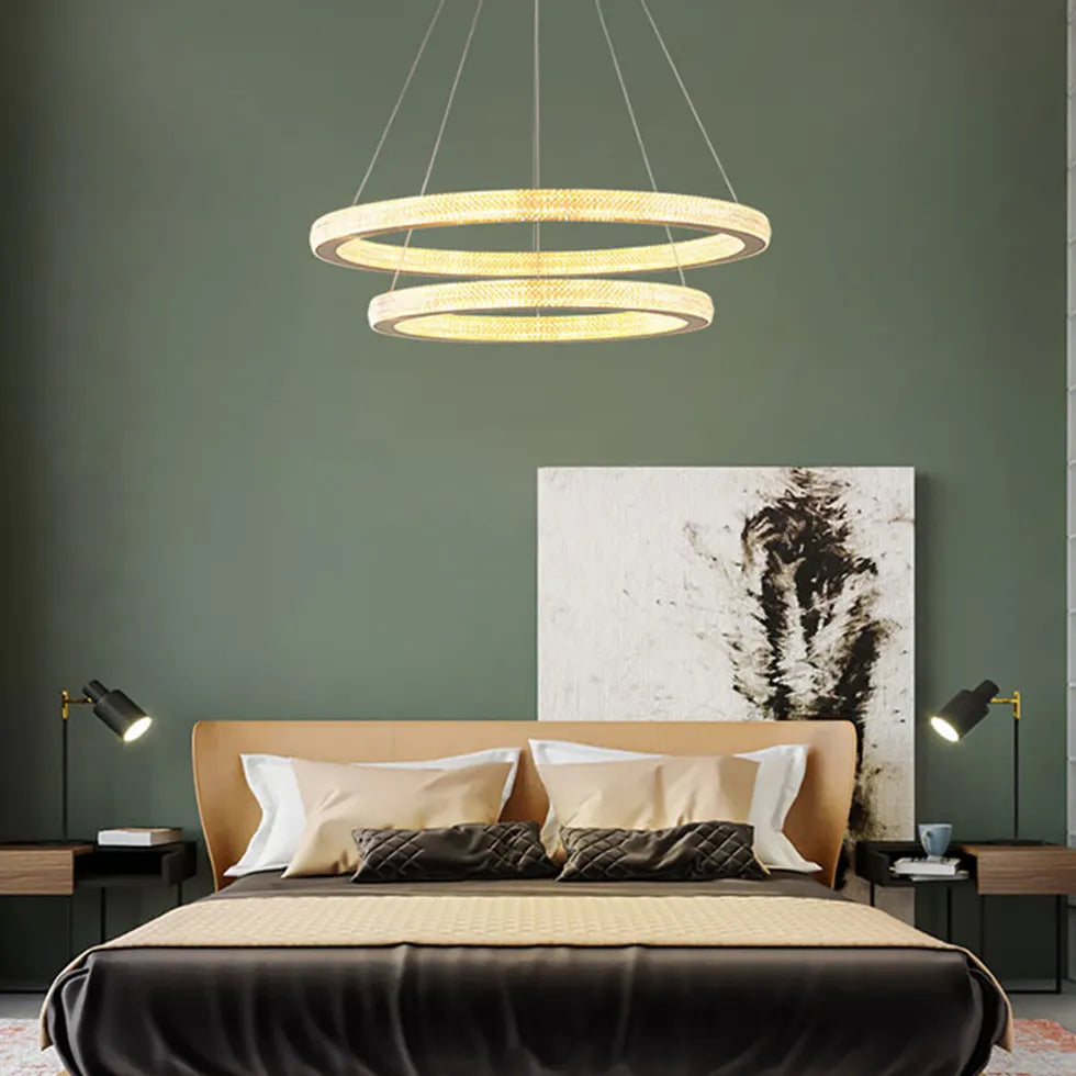 Crystal Gold Ring Modern Pendant Light