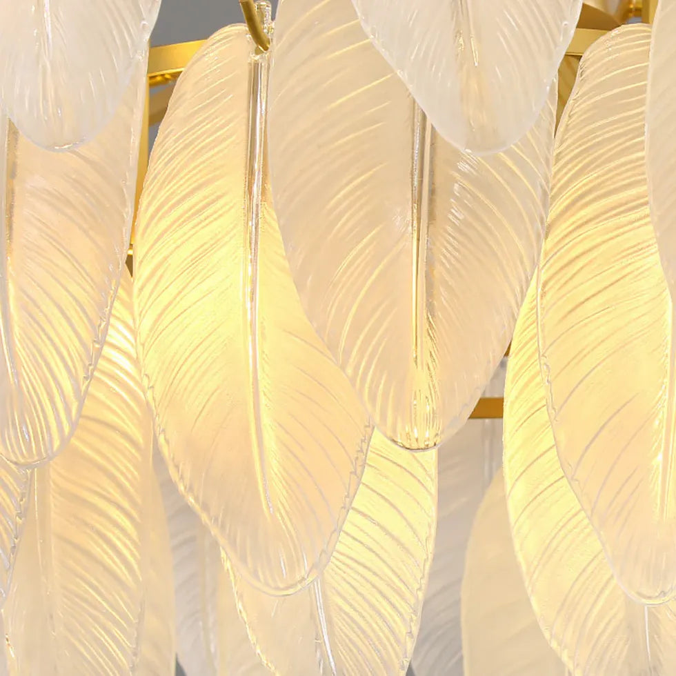 Golden Frame Translucent Glass Leaf Pendant Light