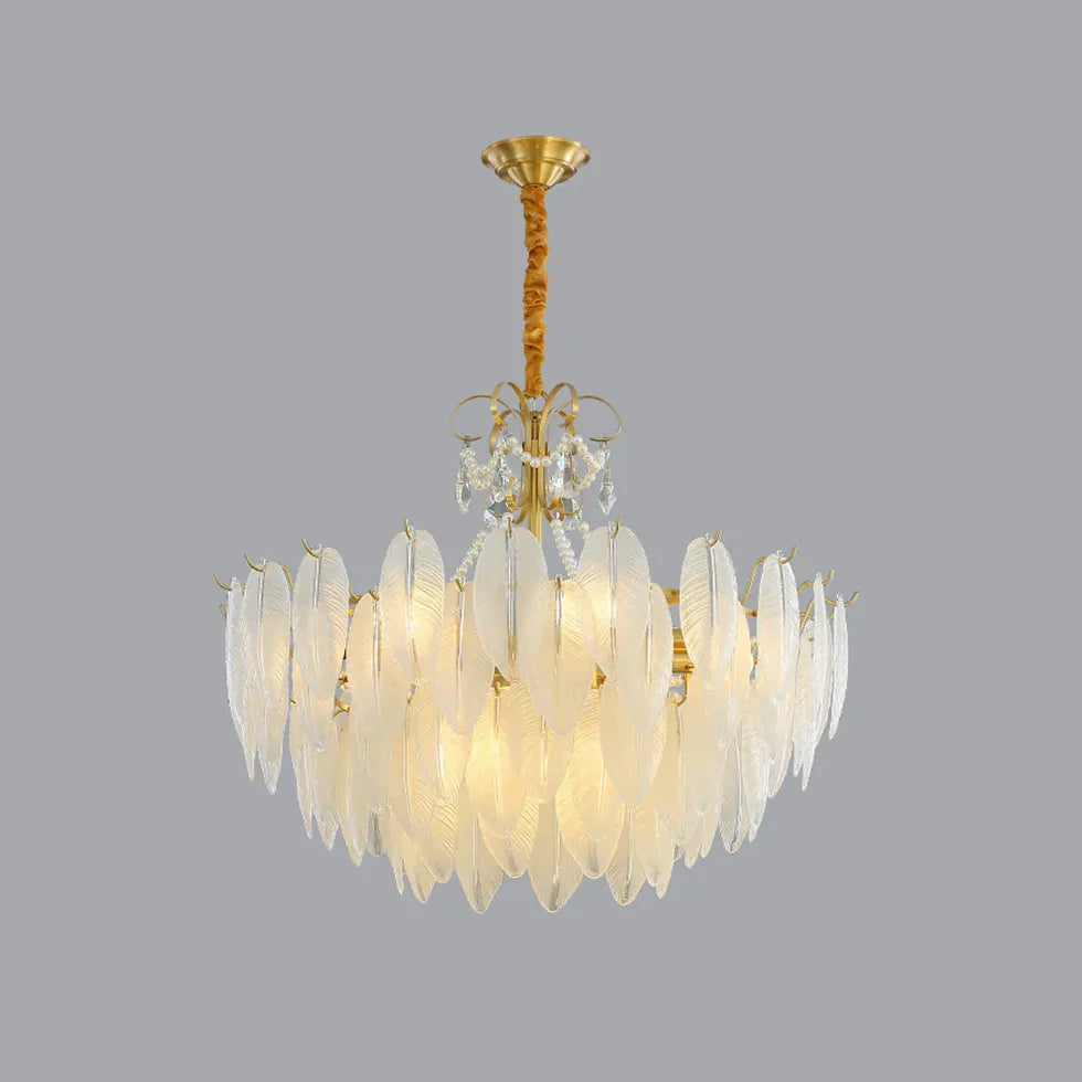 Golden Frame Translucent Glass Leaf Pendant Light