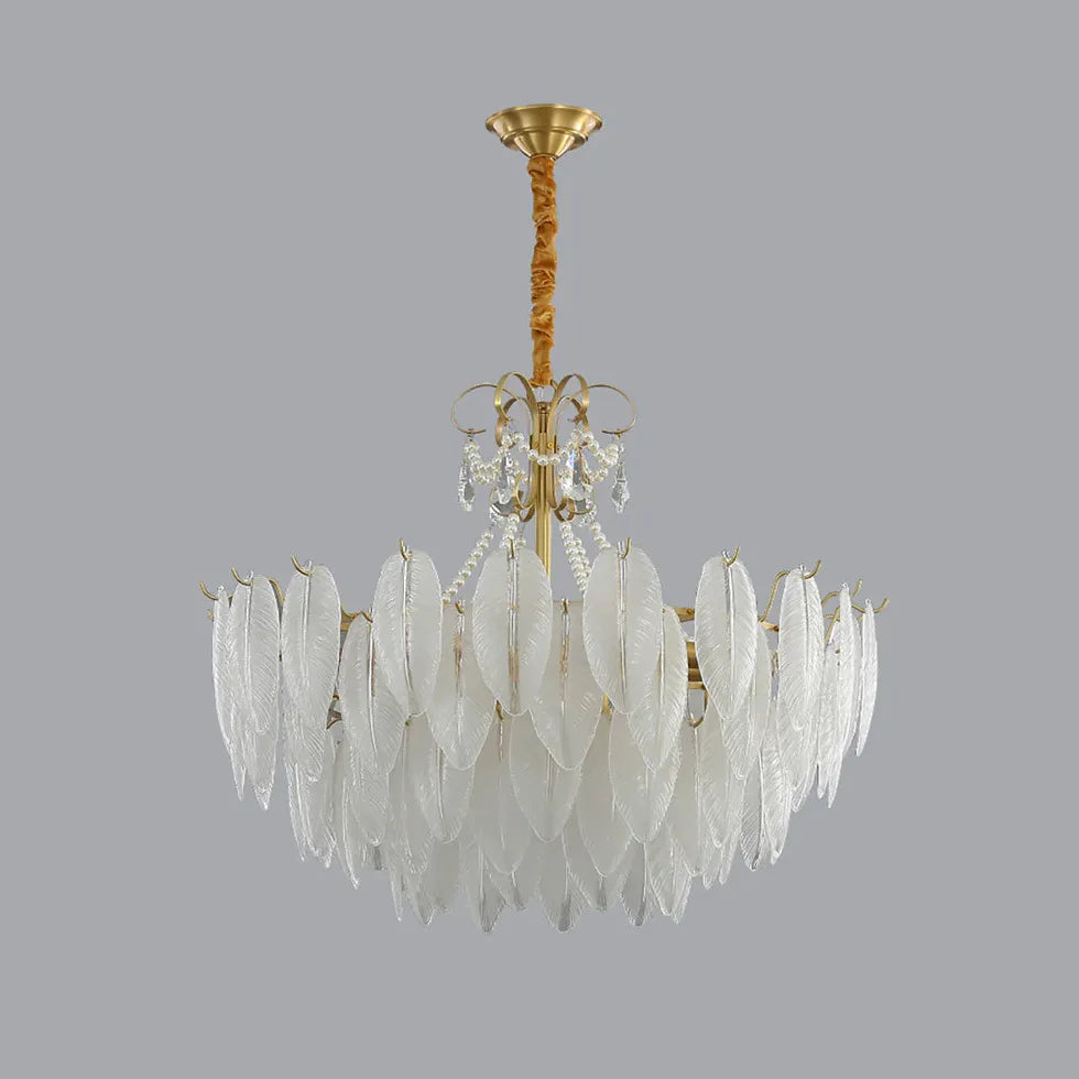 Golden Frame Translucent Glass Leaf Pendant Light