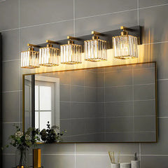 Apliques de pared de laton LED cuadrada dorada para baño