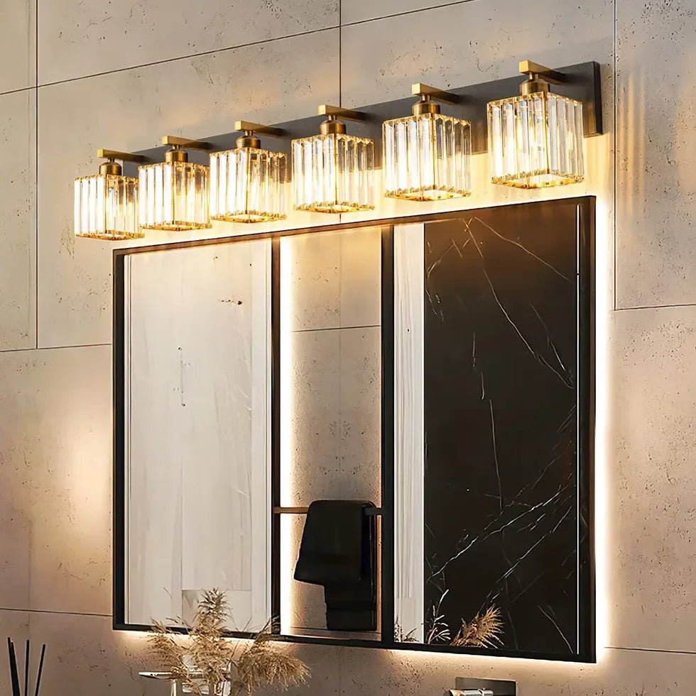 Apliques de pared de laton LED cuadrada dorada para baño