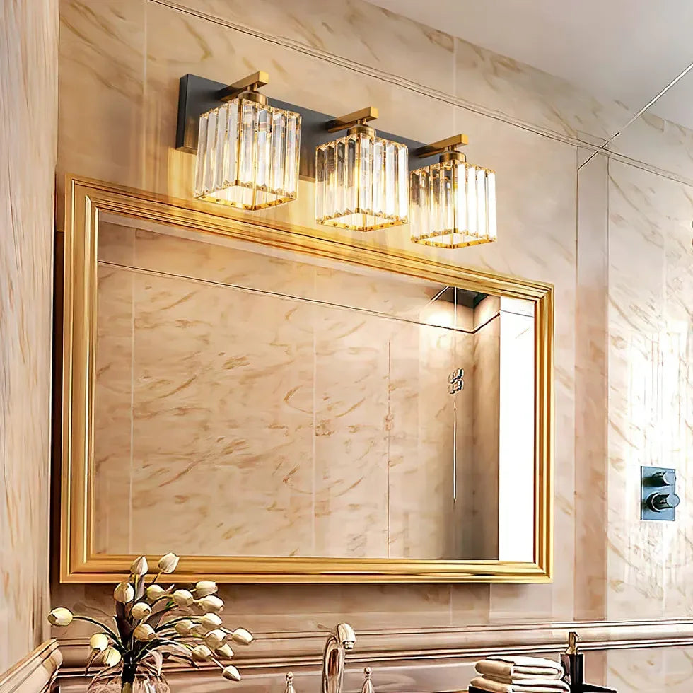 Apliques de pared de laton LED cuadrada dorada para baño