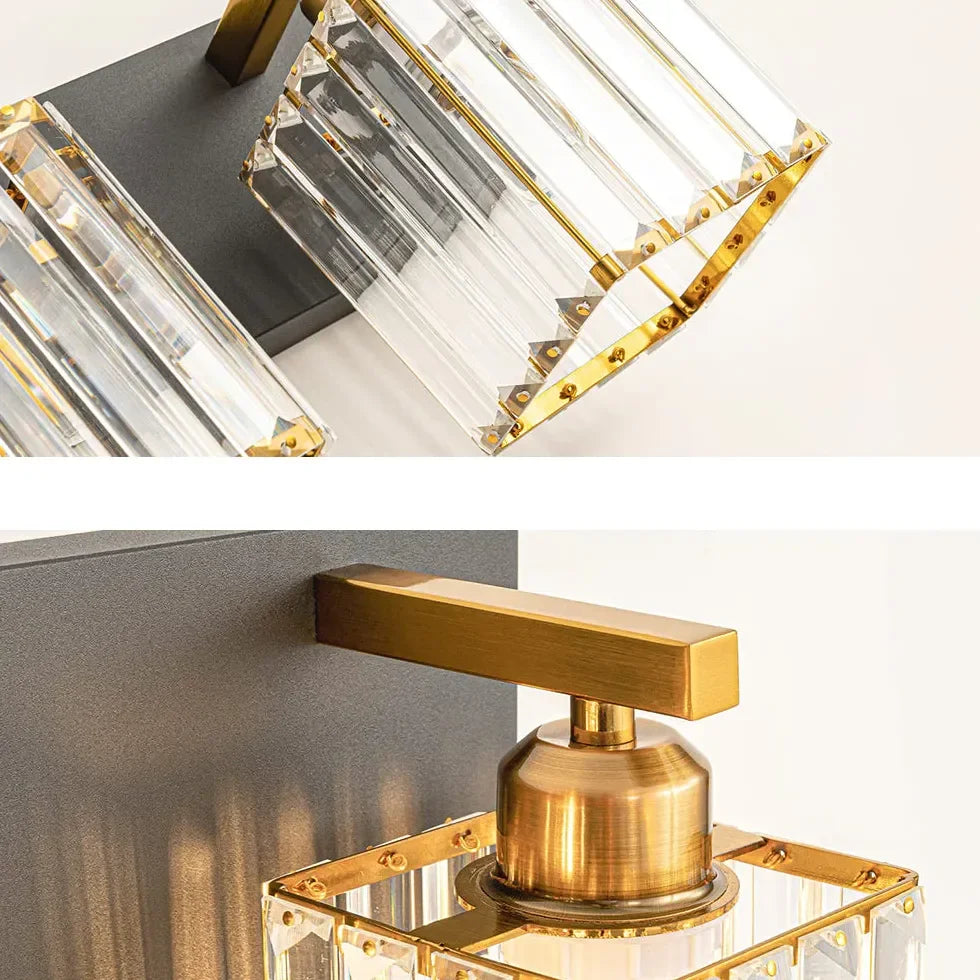 Apliques de pared de laton LED cuadrada dorada para baño