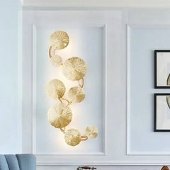 Apliques pared dorado hoja de loto para salón