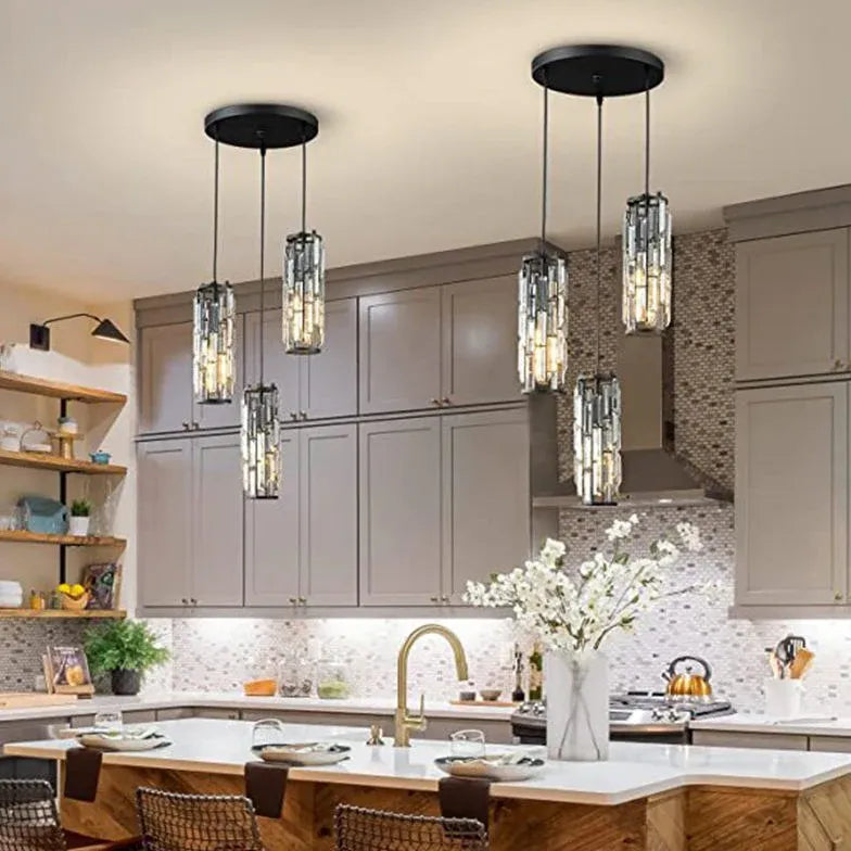 Multi-Head Cylinder Gold Crystal Modern Pendant Light