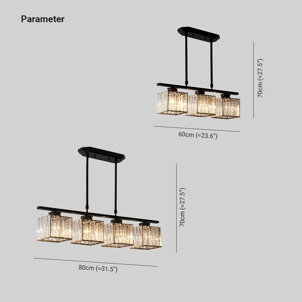 Lámpara colgante moderna de cristal con forma de cubo y tres cabezas 