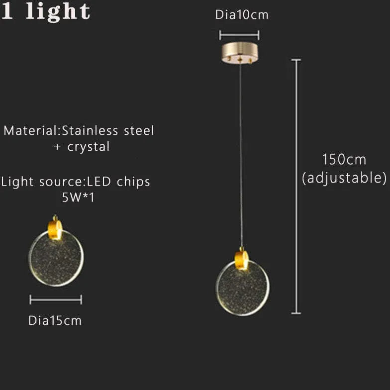 Lámpara colgante moderna de cristal redondo dorado 