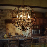 Spherical Wrought Iron Crystal Vintage Chandelier