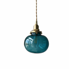 Lámpara Colgante Bola de Vidrio Azul Pato con Altura Regulable Vintage para Salón