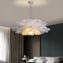 Lámpara colgante de flor moderna romántica LED regulable blanca para dormitorio
