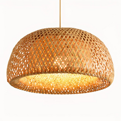 Lámpara Colgante de Bambú LED Estilo Retro Chino en Forma de Sombrero para Comedor