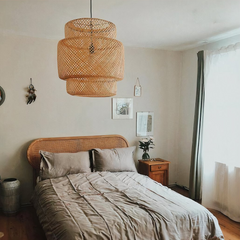 Lámpara Colgante Bambú LED Boho Tejida a Mano para Salón