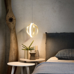 Lámpara Anillo Colgante LED Regulable en Altura Dorada para Dormitorio Moderno