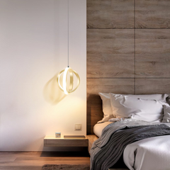 Lámpara Anillo Colgante LED Regulable en Altura Dorada para Dormitorio Moderno