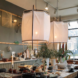Lámpara colgante de lino tipo farol vintage regulable en altura para comedor